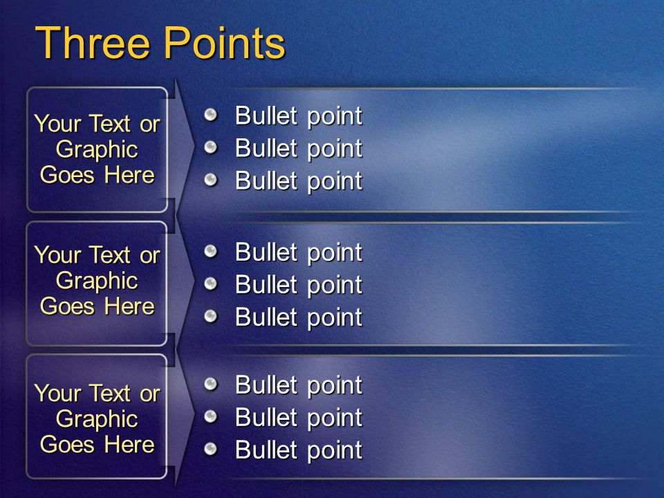 Three Points Bullet point Your Text or Graphic Goes Here Bullet point
