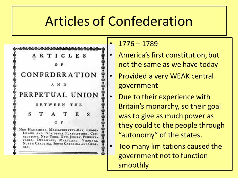Articles of confederation years in effect affect