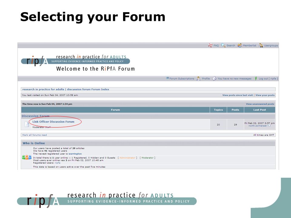 Selecting your Forum