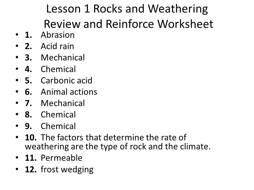 Printables Soil Conservation Worksheet earths surface chapter 2 weathering and soil 1 review lesson rocks reinforce worksheet abrasion acid rain
