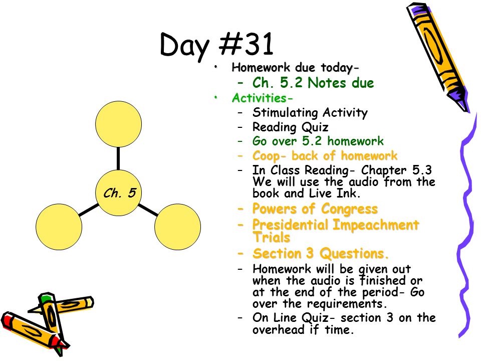 Day #31 Homework due today-Homework due today- –Ch.