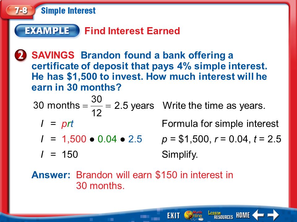 splash screen lesson menu five minute check over lesson 7 7 main examples of certificate of deposit