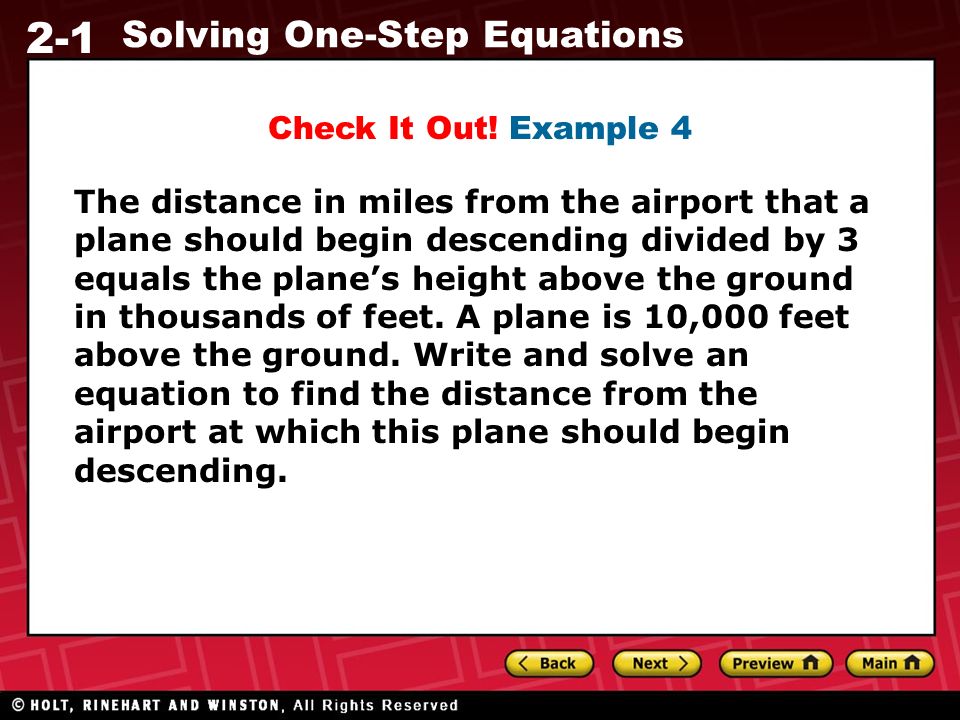 2-1 Solving One-Step Equations Check It Out.