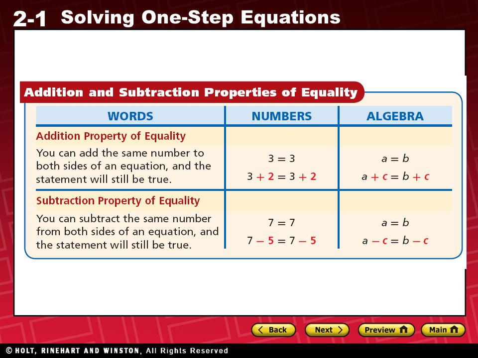 2-1 Solving One-Step Equations