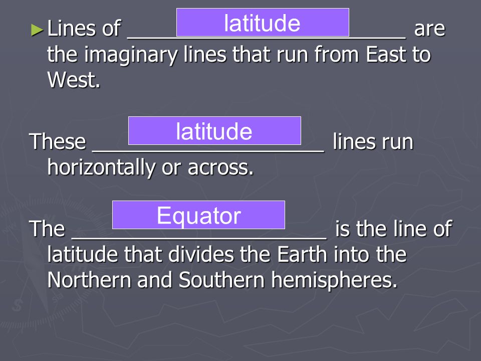 ► Lines of ________________________ are the imaginary lines that run from East to West.