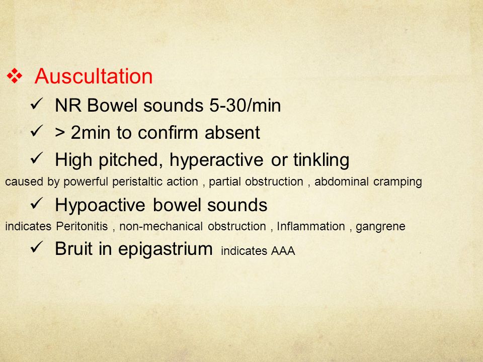 Abdominal auscultation with bowel obstruction