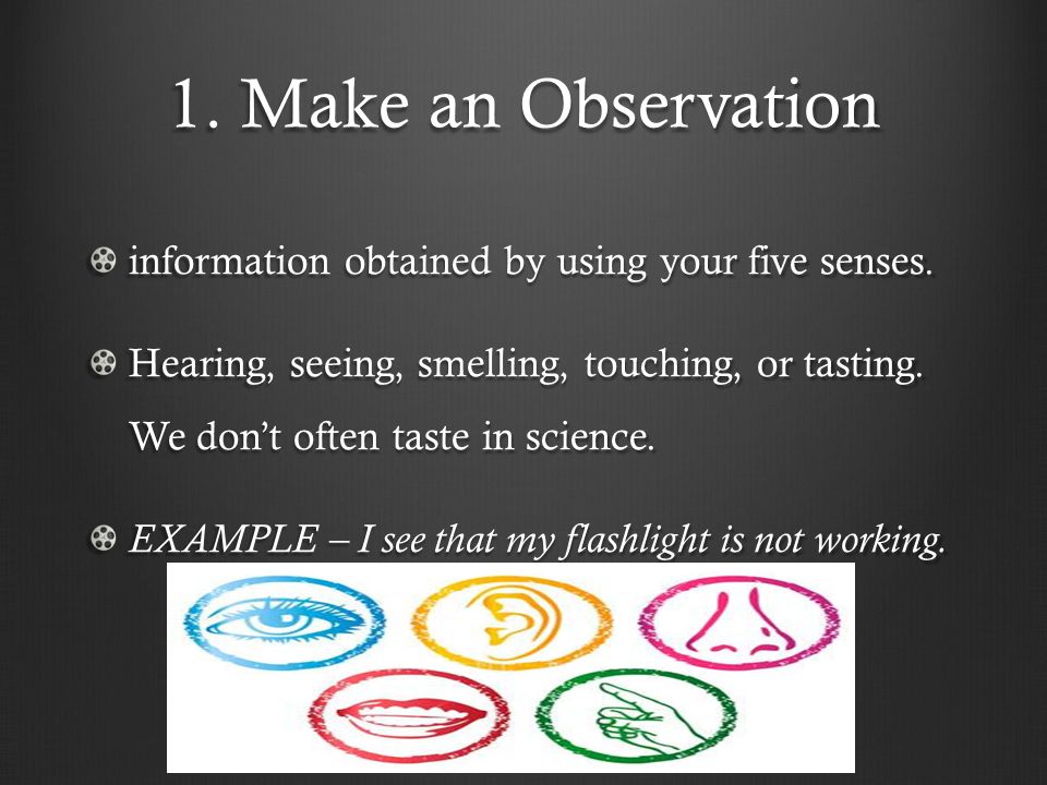 1. Make an Observation information obtained by using your five senses.