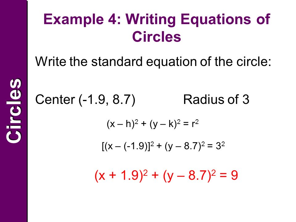 equations of circles equations of circles