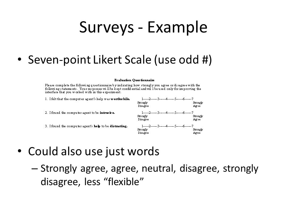 Seven point likert scale questionnaire for presentation