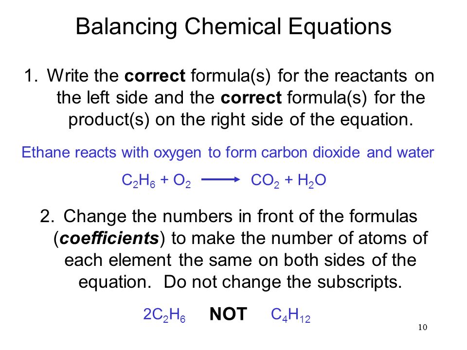 Reactions In Aqueous Solution Chapter 4 Up To Section For Test 10 Balancing Chemical Equations 1 Write The Correct Formula S For Reactants