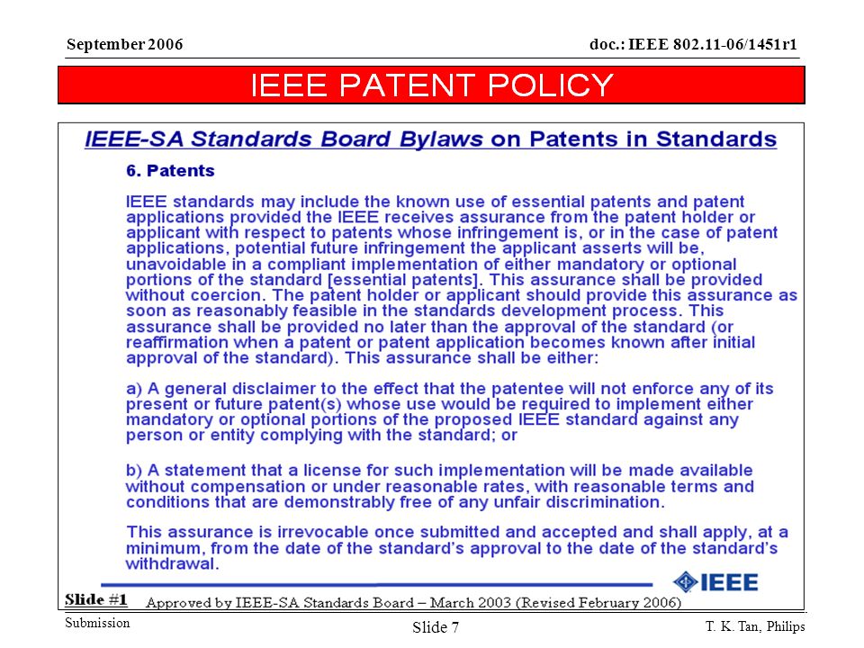 doc.: IEEE /1451r1 Submission September 2006 T. K. Tan, Philips Slide 7