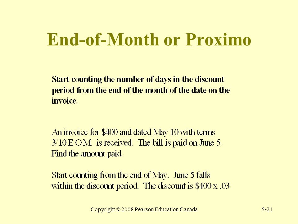 Cash Discounts Using EOM Dating
