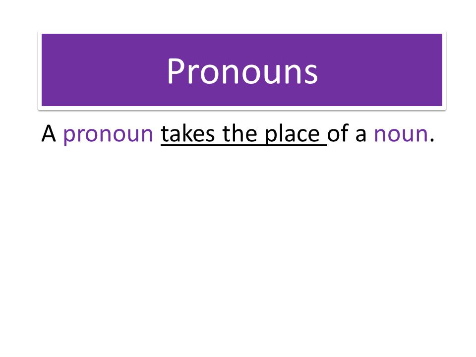 Pronouns A pronoun takes the place of a noun.