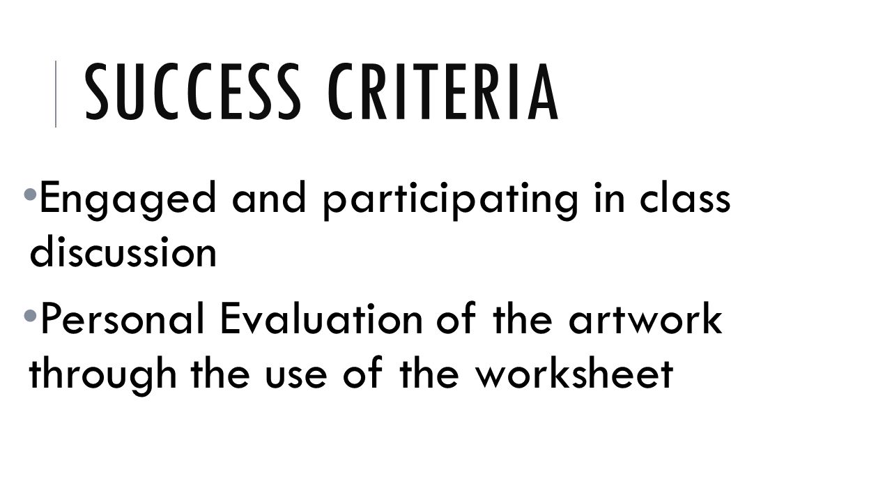 worksheet Art Critique Worksheet elements of art learning intention we will gain a deeper 3 success criteria engaged and participating in class discussion personal evaluation the artwork through use worksheet