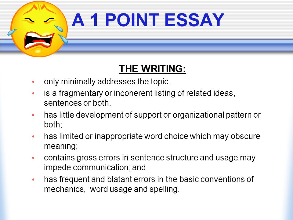 one point essays In the body of the essay, all the preparation up to this point comes to fruition the topic you have chosen must now be explained, described, or argued each main idea that you wrote down in your diagram or outline will become one of the body paragraphs if you had three or four main ideas, you will. one point essays In the body of the essay, all the preparation up to this point comes to fruition the topic you have chosen must now be explained, described, or argued each main idea that you wrote down in your diagram or outline will become one of the body paragraphs if you had three or four main ideas, you will.