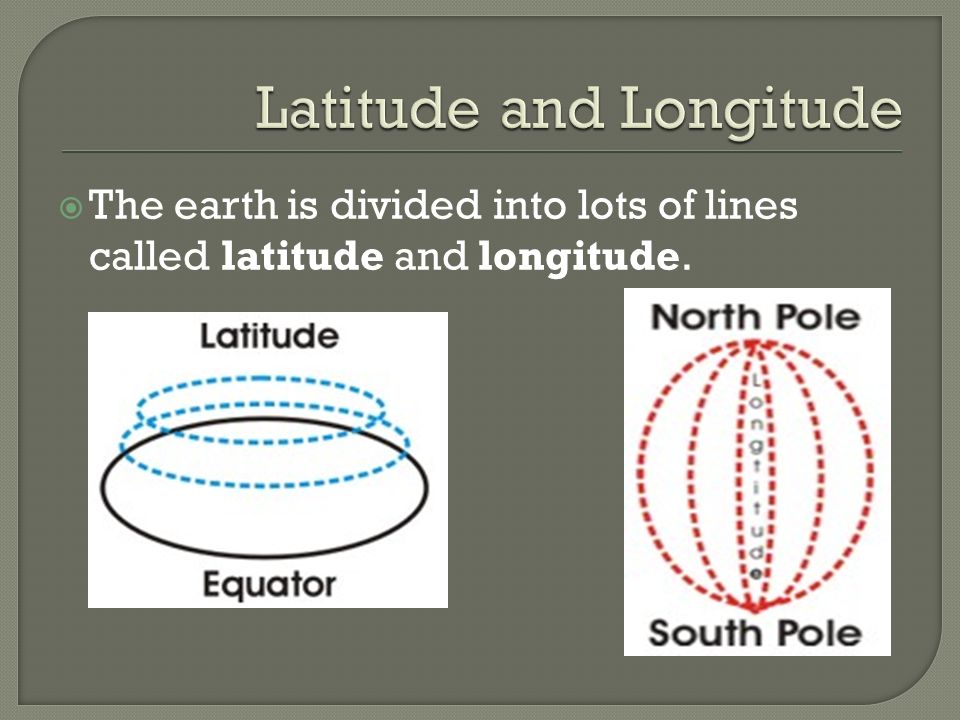  The earth is divided into lots of lines called latitude and longitude.