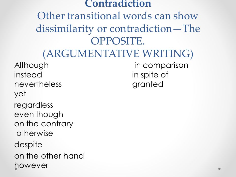 Transitional words for an argumentative essay