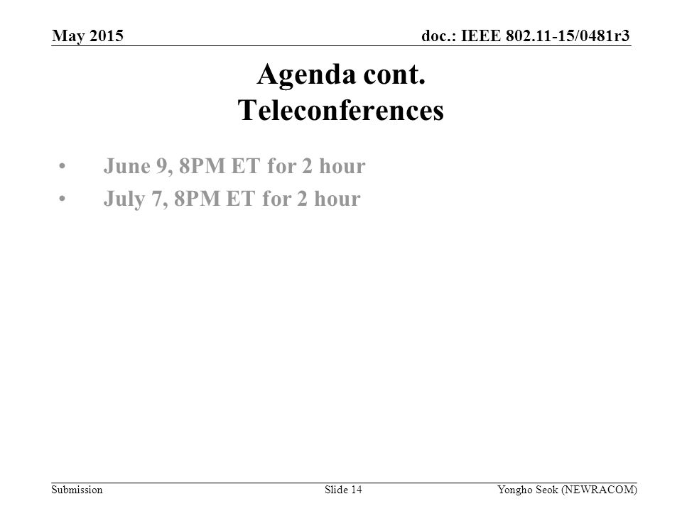 doc.: IEEE /0481r3 Submission Agenda cont.