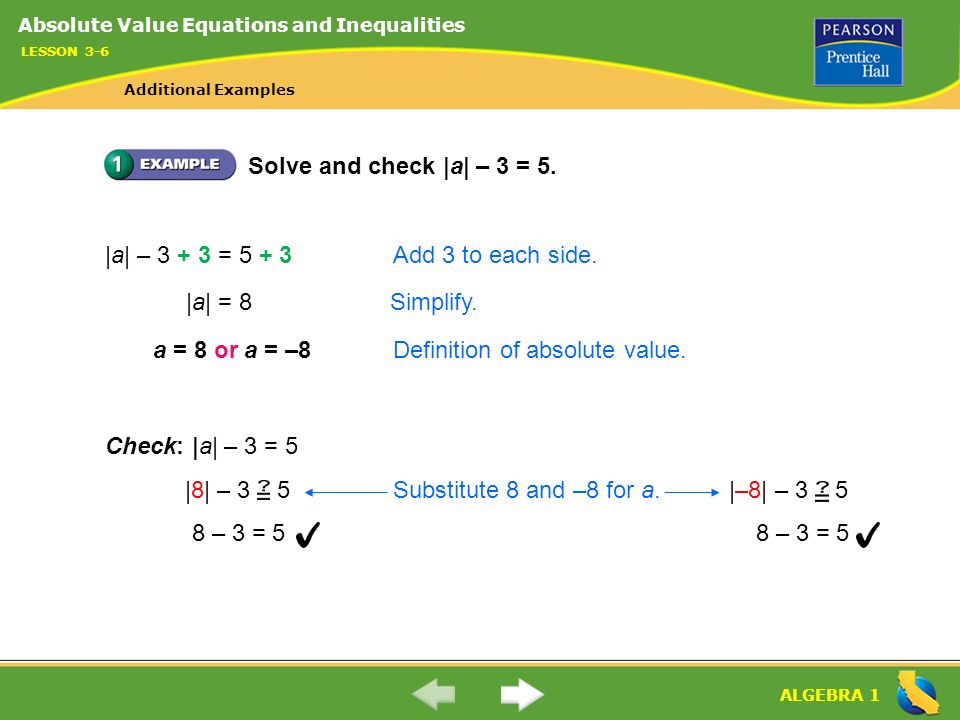 Algebra 1 Lesson 3 6 Warm Up Absolute Value Equations 3 Algebra