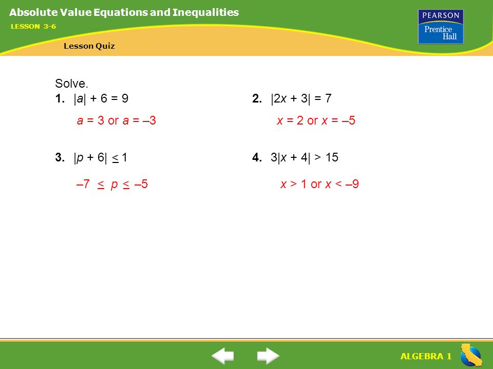 Algebra 1 Lesson 3 6 Warm Up Absolute Value Equations 8 Algebra