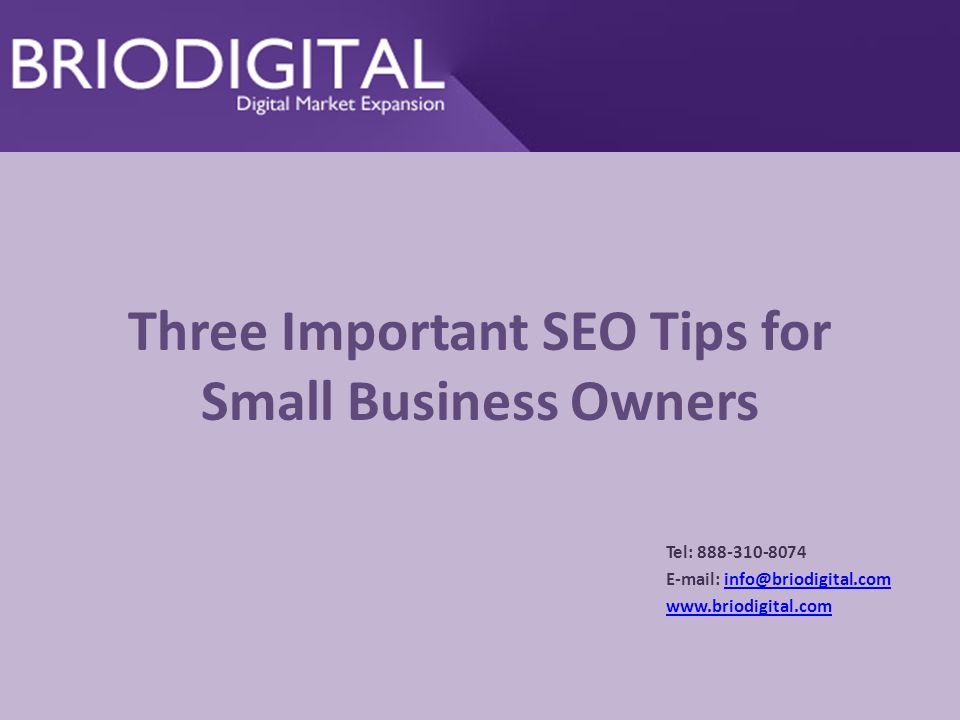 Three Important SEO Tips for Small Business Owners Tel: