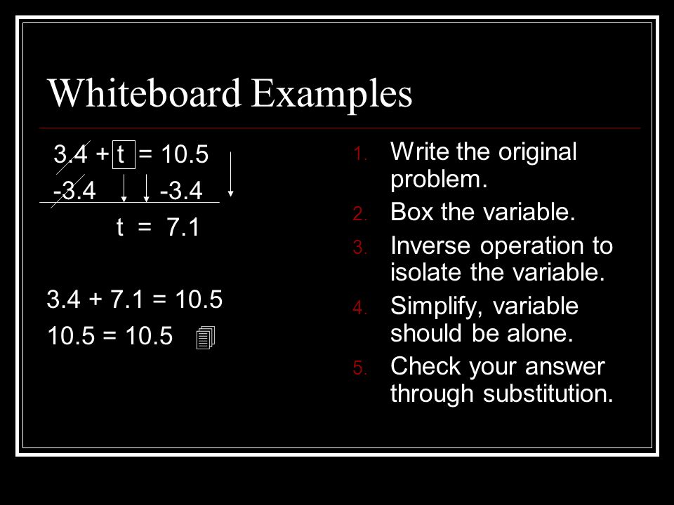 Whiteboard Examples t = t = = = 10.5  1.