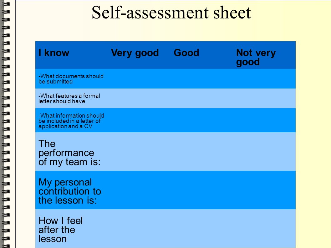 self assessment and a ten year personal self assessment and a ten year personal