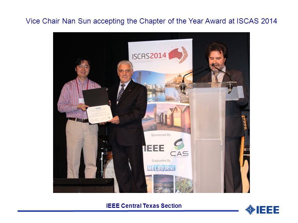 IEEE Central Texas Section Vice Chair Nan Sun accepting the Chapter of the Year Award at ISCAS 2014
