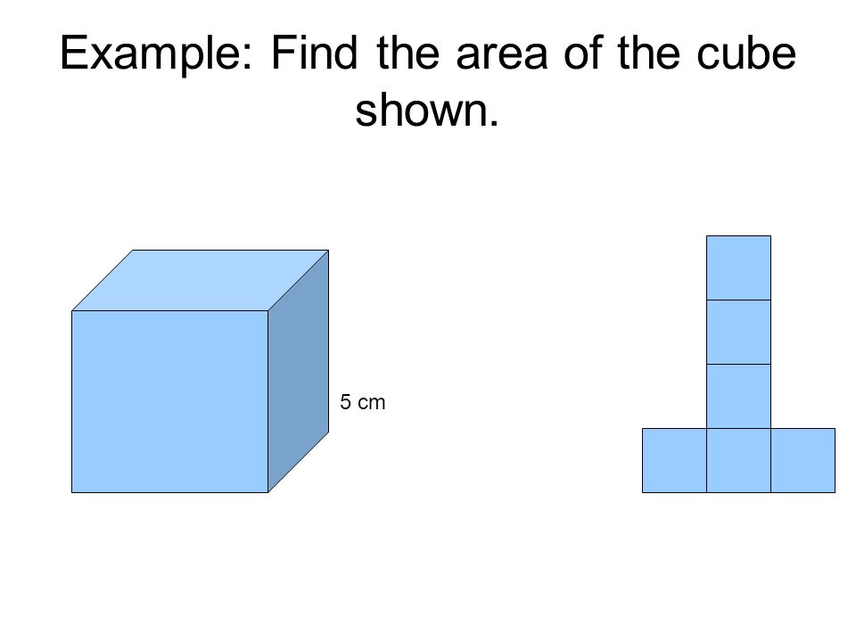 Example: Find the area of the cube shown. 5 cm