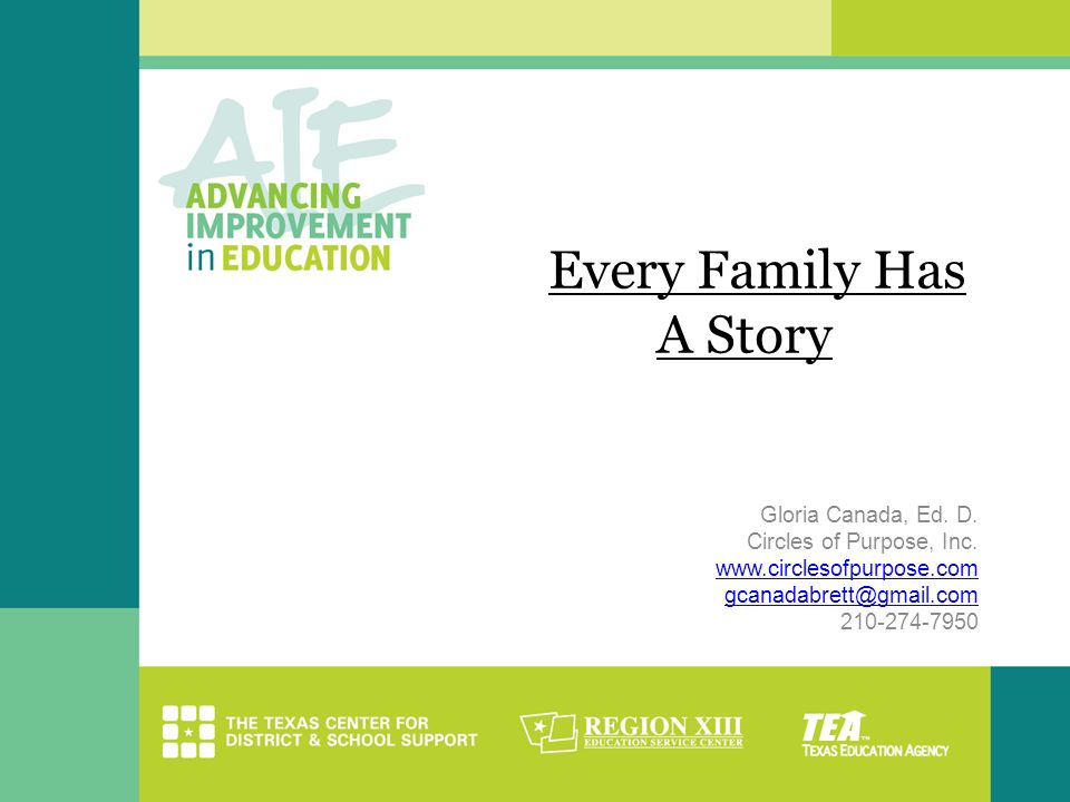 Every Family Has A Story Gloria Canada, Ed. D. Circles of Purpose, Inc.