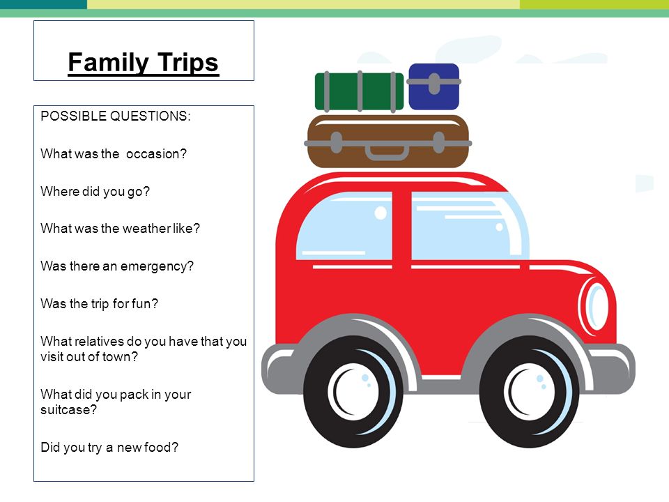 Family Trips POSSIBLE QUESTIONS: What was the occasion.