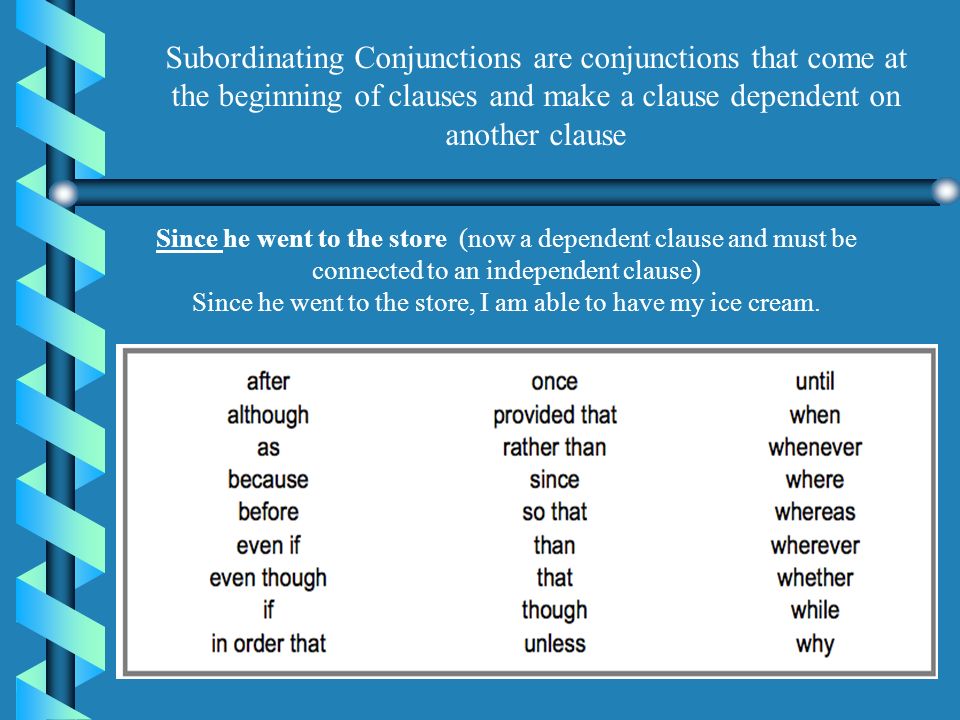 Coordinating Conjunctions AndButForNorOrYetSo It may help you remember these conjunctions by recalling that they all have fewer than four letters.