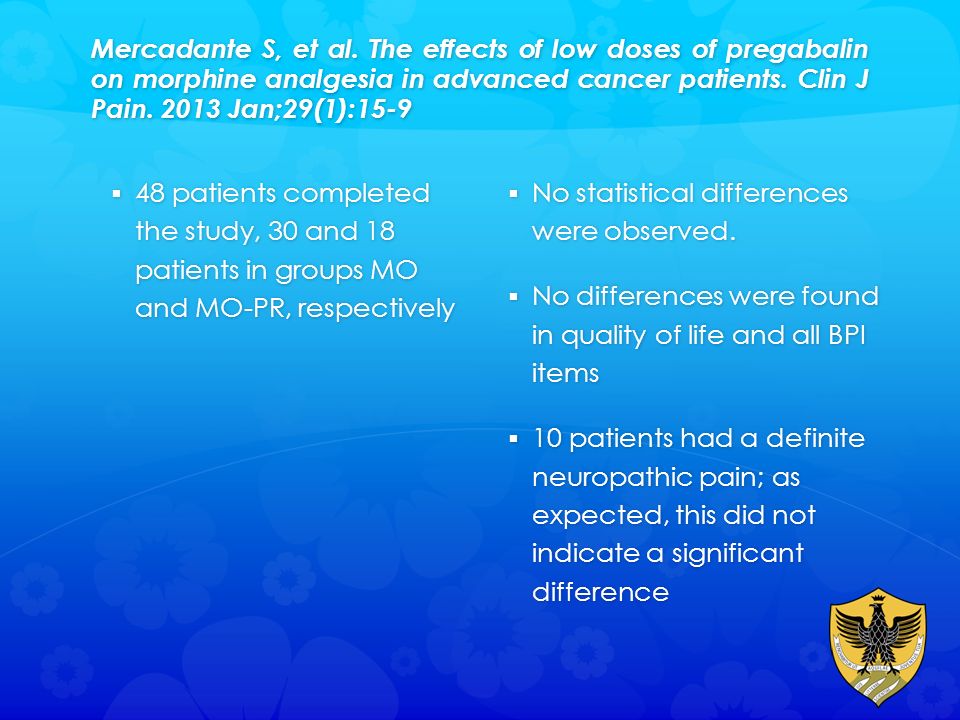 Lyrica and morphine neuropathic pain