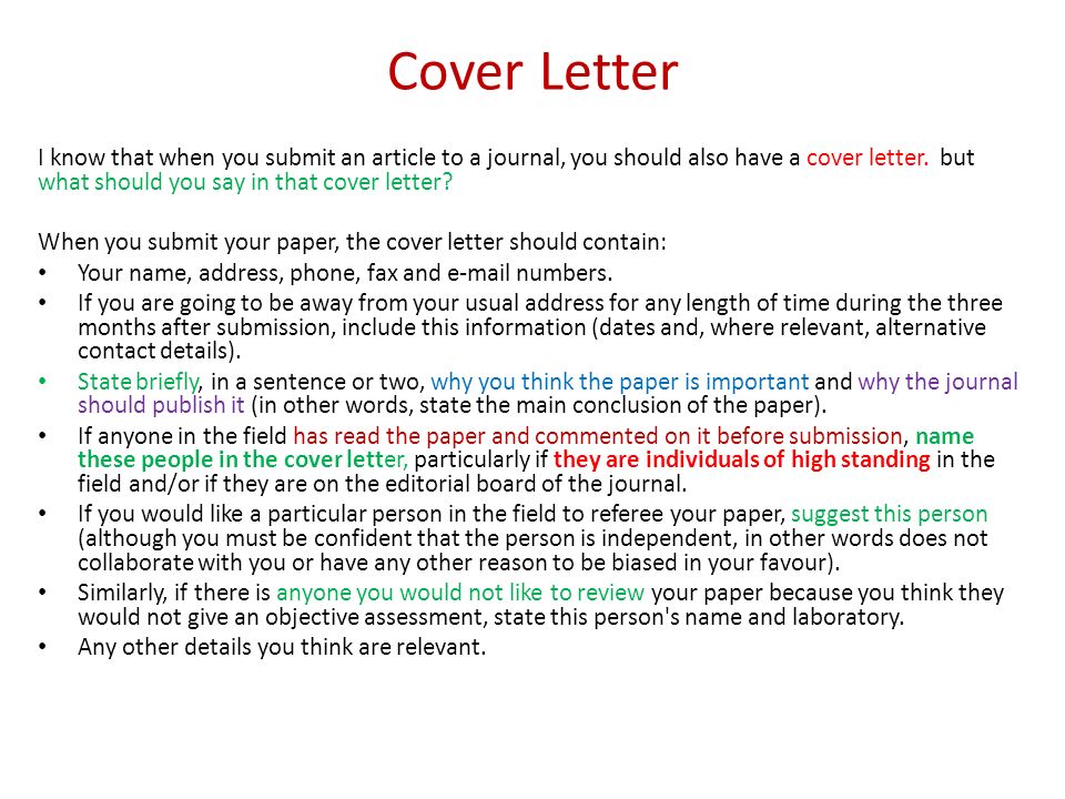Cover letter article submission journal