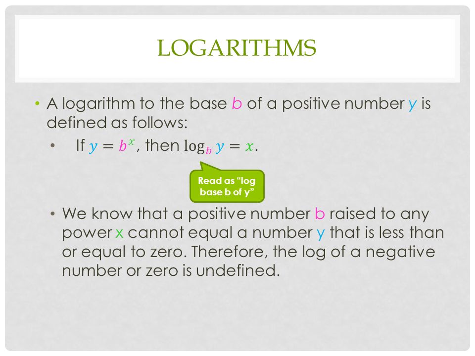 LOGARITHMS Read as log base b of y