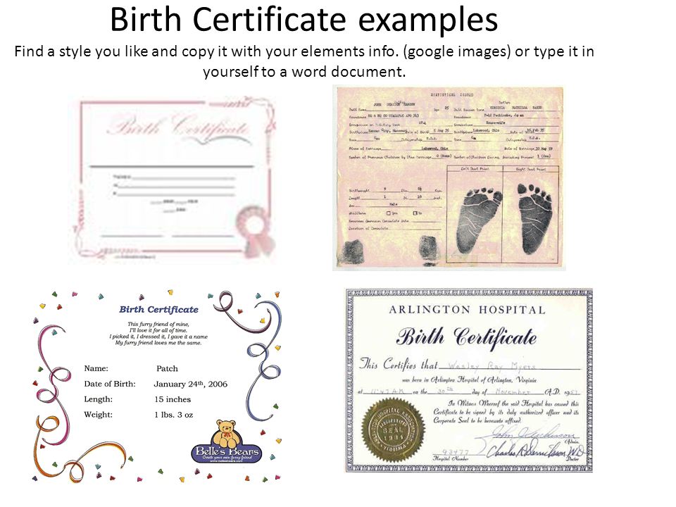 element birth certificate