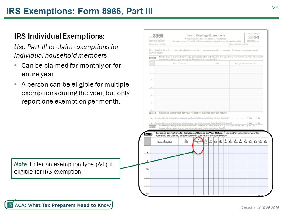 part i basic certification topics current as of october 26 ppt irs form 8965
