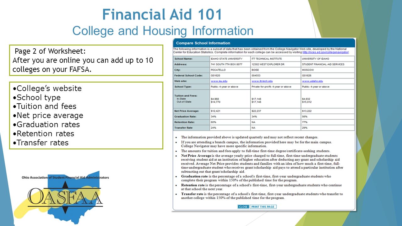 Worksheets Fafsa Worksheet financial aid 101 information for the webinar will college and housing page 2 of worksheet after you are online