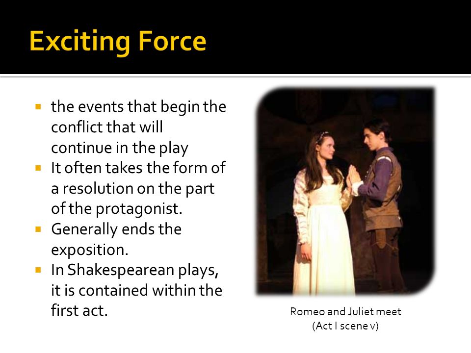  the events that begin the conflict that will continue in the play  It often takes the form of a resolution on the part of the protagonist.
