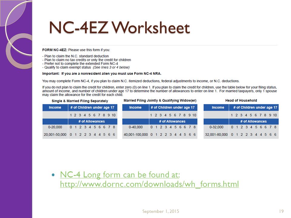 New Employee Orientation Last Updated September 1 19 Nc 4ez Worksheet 4 Long Form Can Be Found At Http Dornc Com Downloads Wh Forms Html