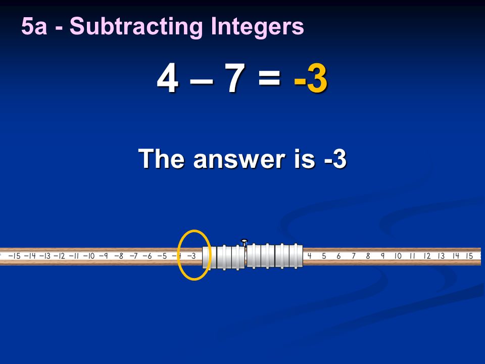 The answer is -3 4 – 7 = -3 5a - Subtracting Integers