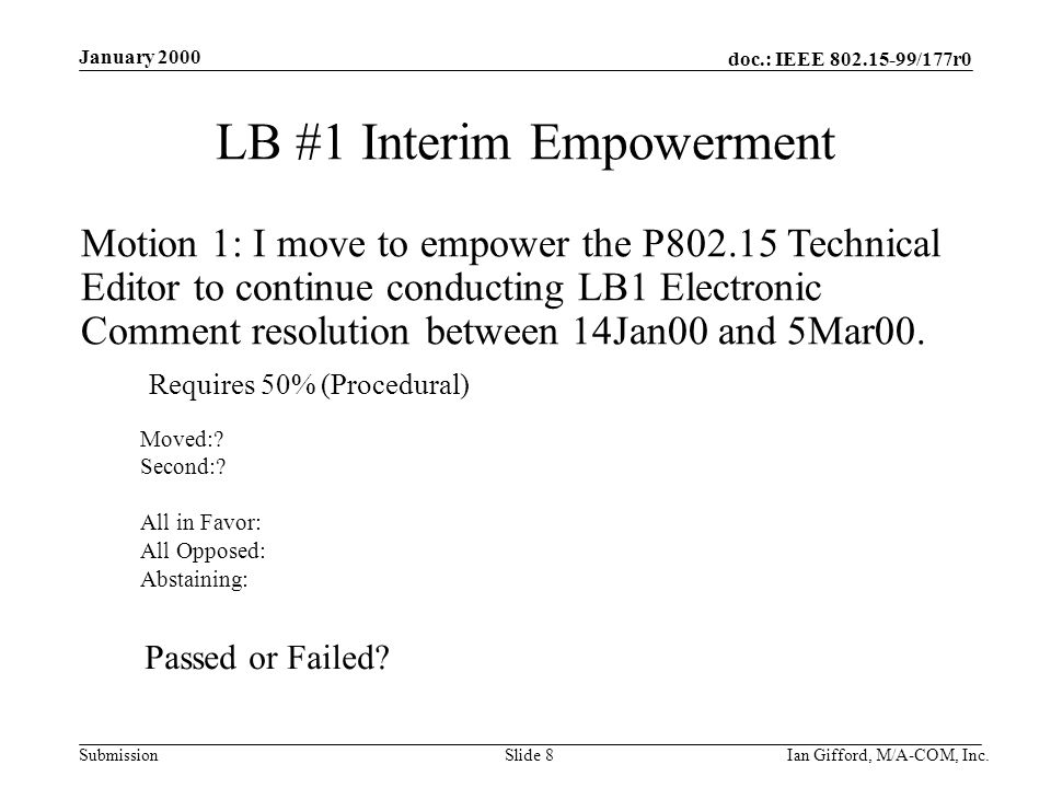 doc.: IEEE /177r0 Submission January 2000 Ian Gifford, M/A-COM, Inc.Slide 8 Moved:.