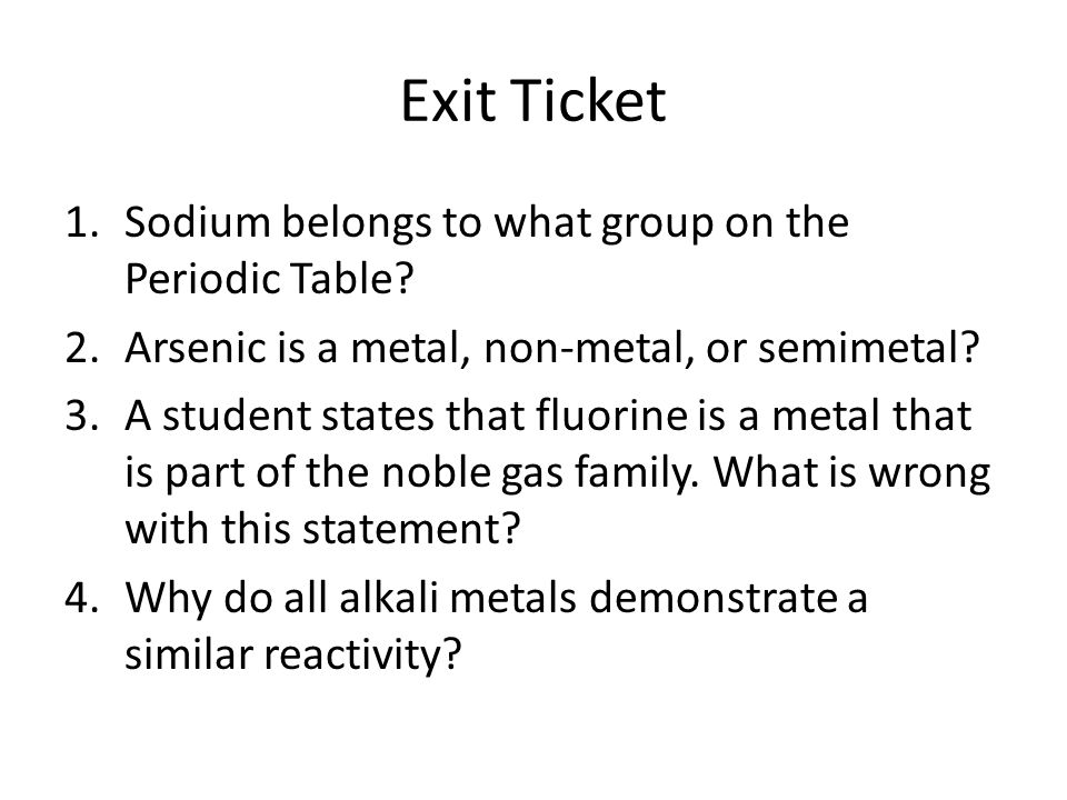 Periodic Table what family does arsenic belong to on the periodic table : Catalyst 1. List an element from the following groups: alkali ...