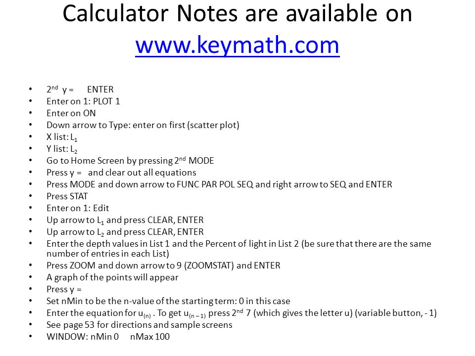 Advanced Algebra Ii Notes 1 4 Graphing Sequences Turn To Page 51 5 Calculator
