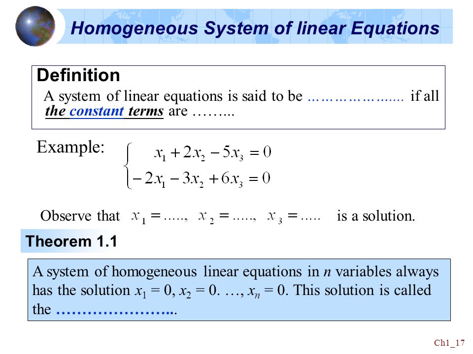 Solution Of A System Linear Equations Definition Talkchannels Chapter 1 Linear Algebra S 2 Systems Of Equations Ppt