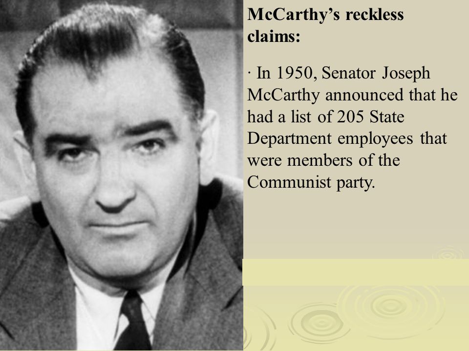Image result for senator mccarthy charges the state department of loaded with communists in 1950