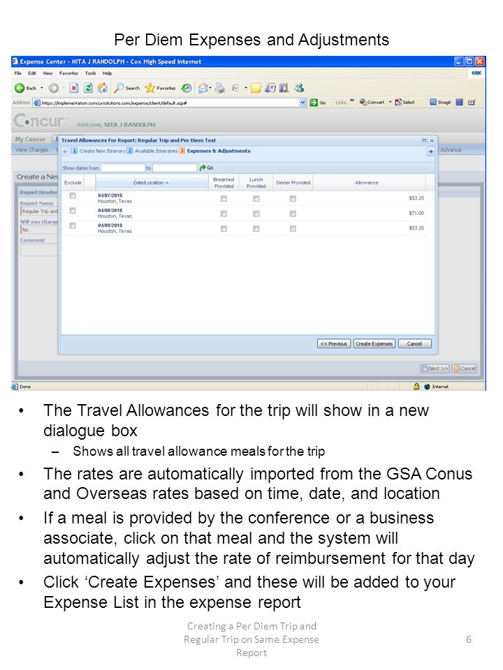 travel expense list