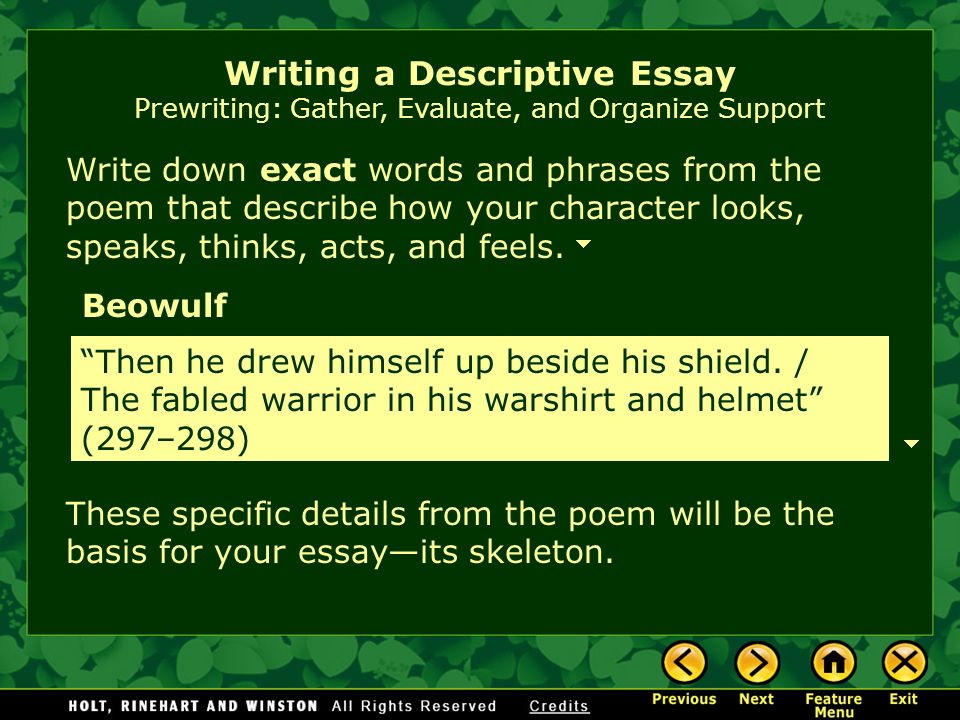 how to write an essay describing a character Essay assignment: profile one way to prepare for this assignment is to read some engaging character sketches how to write a descriptive essay. how to write an essay describing a character Essay assignment: profile one way to prepare for this assignment is to read some engaging character sketches how to write a descriptive essay.