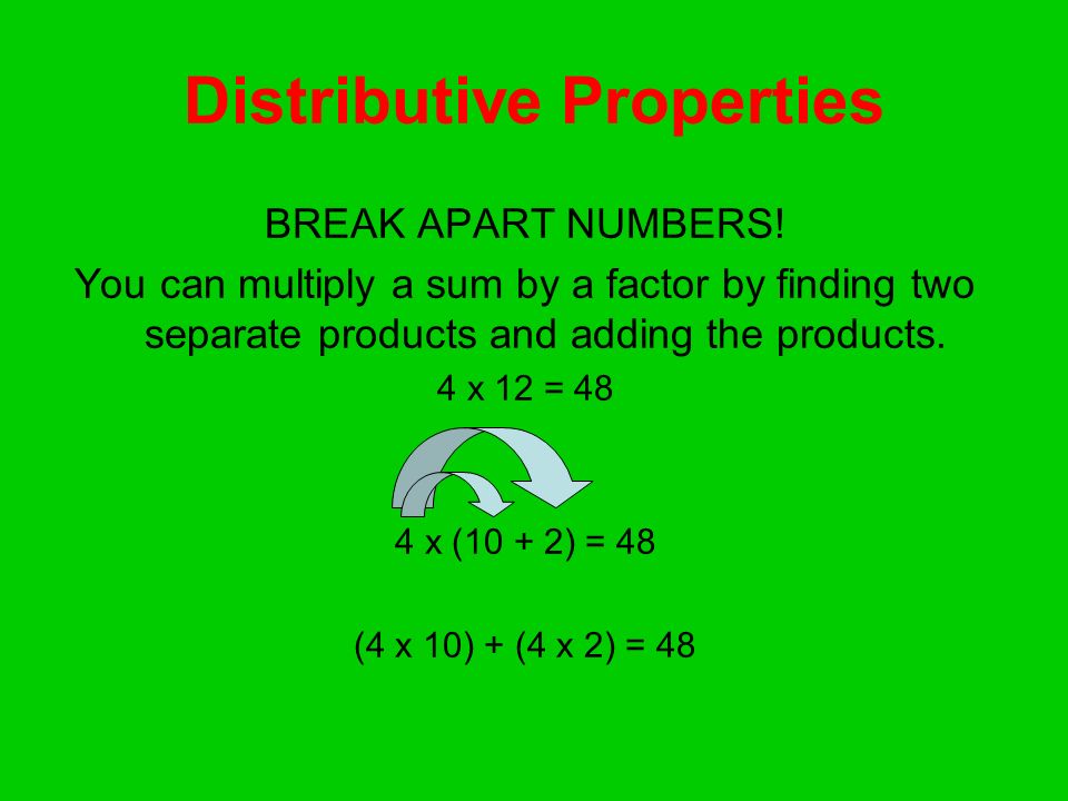 Distributive Properties BREAK APART NUMBERS.