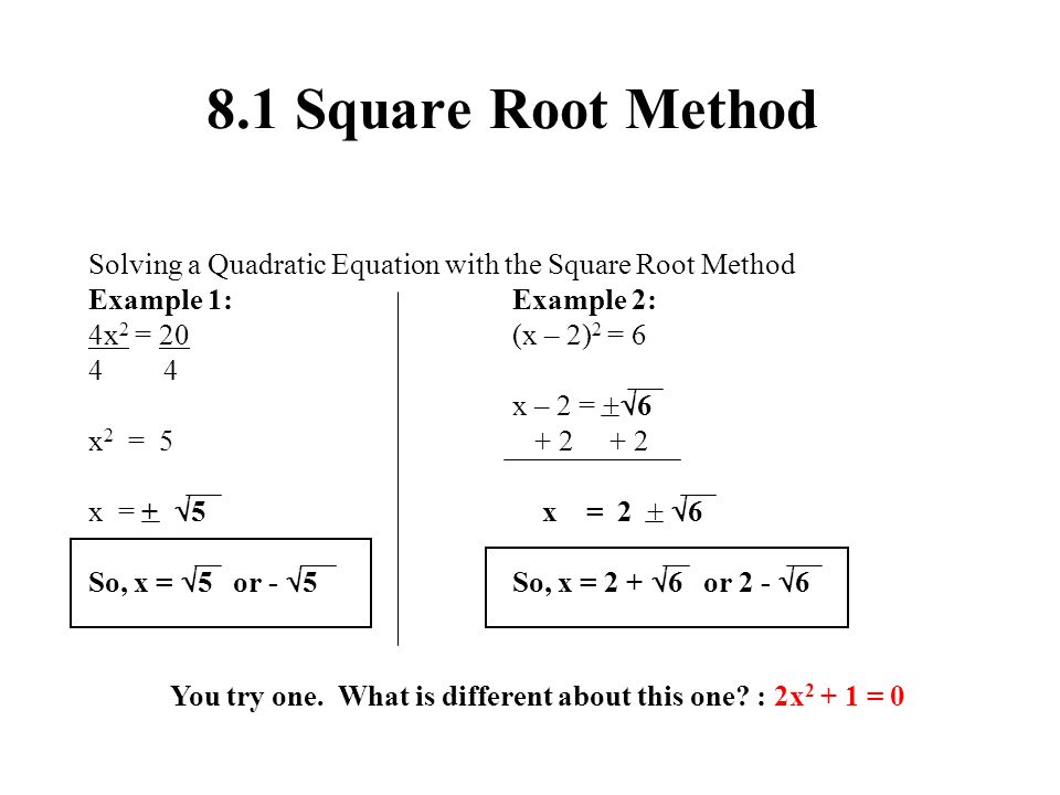 Ch8 Quadratic Equation Solving Methods General Form Of 2 8 1